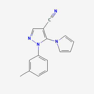 molecular formula C15H12N4 B2641295 1-(3-methylphenyl)-5-(1H-pyrrol-1-yl)-1H-pyrazole-4-carbonitrile CAS No. 956370-45-9