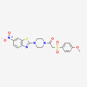 molecular formula C20H20N4O6S2 B2641327 2-((4-Methoxyphenyl)sulfonyl)-1-(4-(6-nitrobenzo[d]thiazol-2-yl)piperazin-1-yl)ethanone CAS No. 941901-96-8
