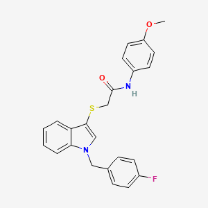 molecular formula C24H21FN2O2S B2641349 2-[1-[(4-氟苯基)甲基]吲哚-3-基]硫代-N-(4-甲氧基苯基)乙酰胺 CAS No. 450346-95-9