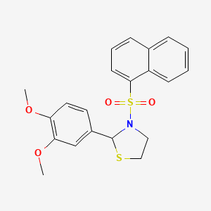 molecular formula C21H21NO4S2 B2641354 2-(3,4-Dimethoxyphenyl)-3-(naphthalen-1-ylsulfonyl)thiazolidine CAS No. 510733-64-9