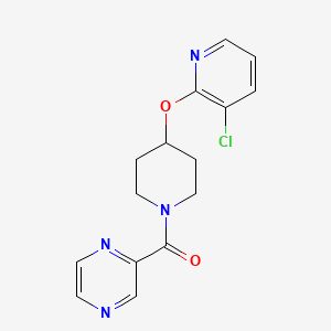 molecular formula C15H15ClN4O2 B2641355 (4-((3-氯吡啶-2-基)氧代)哌啶-1-基)(吡嗪-2-基)甲酮 CAS No. 1448078-42-9
