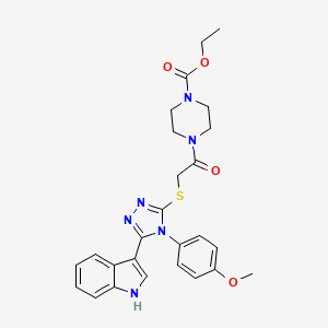 molecular formula C26H28N6O4S B2641357 ethyl 4-(2-((5-(1H-indol-3-yl)-4-(4-methoxyphenyl)-4H-1,2,4-triazol-3-yl)thio)acetyl)piperazine-1-carboxylate CAS No. 852145-65-4