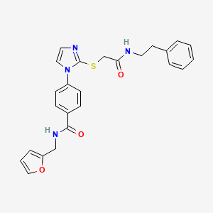 molecular formula C25H24N4O3S B2641395 N-(呋喃-2-基甲基)-4-(2-((2-氧代-2-(苯乙胺基)乙基)硫代)-1H-咪唑-1-基)苯甲酰胺 CAS No. 1207056-98-1