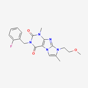 molecular formula C19H20FN5O3 B2641404 2-[(2-Fluorophenyl)methyl]-6-(2-methoxyethyl)-4,7-dimethylpurino[7,8-a]imidazole-1,3-dione CAS No. 887465-25-0