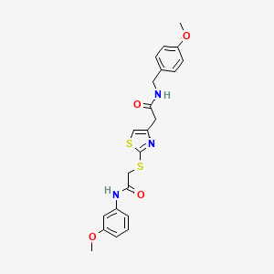 molecular formula C22H23N3O4S2 B2641405 N-(4-methoxybenzyl)-2-(2-((2-((3-methoxyphenyl)amino)-2-oxoethyl)thio)thiazol-4-yl)acetamide CAS No. 941892-18-8