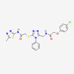 molecular formula C22H20ClN7O3S2 B2641413 2-(4-chlorophenoxy)-N-((5-((2-((5-methyl-1,3,4-thiadiazol-2-yl)amino)-2-oxoethyl)thio)-4-phenyl-4H-1,2,4-triazol-3-yl)methyl)acetamide CAS No. 391951-00-1