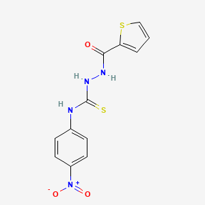 molecular formula C12H10N4O3S2 B2641415 N-(4-硝基苯基)-2-(2-噻吩基羰基)-1-肼基硫代氨基甲酰胺 CAS No. 891115-94-9
