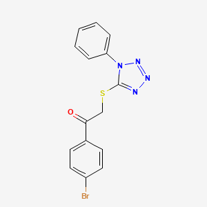 molecular formula C15H11BrN4OS B2641419 1-(4-bromophenyl)-2-[(1-phenyl-1H-1,2,3,4-tetrazol-5-yl)sulfanyl]ethan-1-one CAS No. 40253-60-9