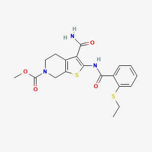 molecular formula C19H21N3O4S2 B2641427 methyl 3-carbamoyl-2-(2-(ethylthio)benzamido)-4,5-dihydrothieno[2,3-c]pyridine-6(7H)-carboxylate CAS No. 886954-97-8