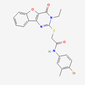 molecular formula C21H18BrN3O3S B2641428 N-(4-bromo-3-methylphenyl)-2-[(3-ethyl-4-oxo-3,4-dihydro[1]benzofuro[3,2-d]pyrimidin-2-yl)sulfanyl]acetamide CAS No. 899962-17-5