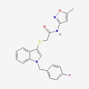 molecular formula C21H18FN3O2S B2641440 2-((1-(4-fluorobenzyl)-1H-indol-3-yl)thio)-N-(5-methylisoxazol-3-yl)acetamide CAS No. 497064-10-5