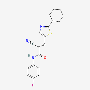 molecular formula C19H18FN3OS B2641450 2-cyano-3-(2-cyclohexyl-1,3-thiazol-5-yl)-N-(4-fluorophenyl)prop-2-enamide CAS No. 1384821-94-6