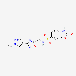 molecular formula C15H14N6O5S B2641451 N-((3-(1-ethyl-1H-pyrazol-4-yl)-1,2,4-oxadiazol-5-yl)methyl)-2-oxo-2,3-dihydrobenzo[d]oxazole-6-sulfonamide CAS No. 2034230-29-8