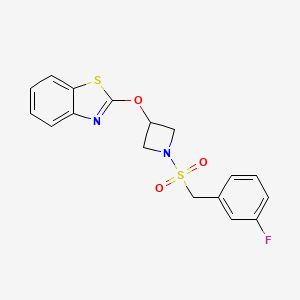 molecular formula C17H15FN2O3S2 B2641491 2-((1-((3-Fluorobenzyl)sulfonyl)azetidin-3-yl)oxy)benzo[d]thiazole CAS No. 1797587-50-8