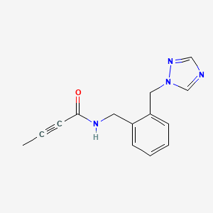 molecular formula C14H14N4O B2641540 N-[[2-(1,2,4-Triazol-1-ylmethyl)phenyl]methyl]but-2-ynamide CAS No. 2411302-74-2