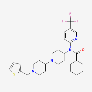 molecular formula C28H37F3N4OS B2641555 N-(1'-(thiophen-2-ylmethyl)-[1,4'-bipiperidin]-4-yl)-N-(5-(trifluoromethyl)pyridin-2-yl)cyclohexanecarboxamide CAS No. 2034495-04-8