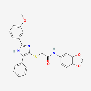 molecular formula C25H21N3O4S B2641557 N-(1,3-benzodioxol-5-yl)-2-[[2-(3-methoxyphenyl)-5-phenyl-1H-imidazol-4-yl]sulfanyl]acetamide CAS No. 865657-53-0