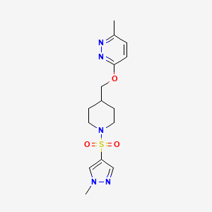 molecular formula C15H21N5O3S B2641562 3-methyl-6-({1-[(1-methyl-1H-pyrazol-4-yl)sulfonyl]piperidin-4-yl}methoxy)pyridazine CAS No. 2320861-47-8