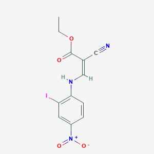 molecular formula C12H10IN3O4 B2641568 2-氰基-3-((2-碘-4-硝基苯基)氨基)丙烯酸乙酯 CAS No. 954118-34-4