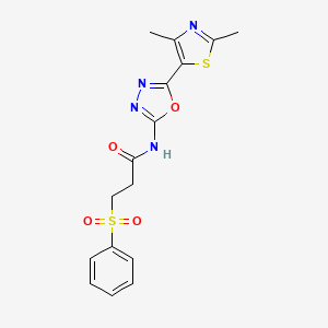 molecular formula C16H16N4O4S2 B2641572 N-(5-(2,4-二甲基噻唑-5-基)-1,3,4-恶二唑-2-基)-3-(苯磺酰基)丙酰胺 CAS No. 1251560-25-4