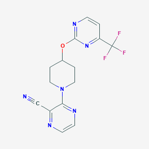 molecular formula C15H13F3N6O B2641577 3-[4-[4-(Trifluoromethyl)pyrimidin-2-yl]oxypiperidin-1-yl]pyrazine-2-carbonitrile CAS No. 2380100-21-8