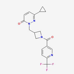 molecular formula C18H17F3N4O2 B2641595 6-Cyclopropyl-2-({1-[6-(trifluoromethyl)pyridine-3-carbonyl]azetidin-3-yl}methyl)-2,3-dihydropyridazin-3-one CAS No. 2177025-97-5