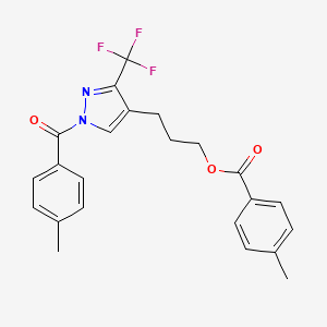 molecular formula C23H21F3N2O3 B2641603 3-(1-(4-甲基苯甲酰)-3-(三氟甲基)-1H-吡唑-4-基)丙基 4-甲基苯甲酸酯 CAS No. 318237-85-3