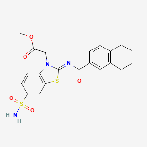 molecular formula C21H21N3O5S2 B2641624 (Z)-methyl 2-(6-sulfamoyl-2-((5,6,7,8-tetrahydronaphthalene-2-carbonyl)imino)benzo[d]thiazol-3(2H)-yl)acetate CAS No. 865199-11-7