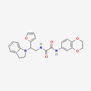 molecular formula C24H23N3O5 B2641626 N1-(2,3-dihydrobenzo[b][1,4]dioxin-6-yl)-N2-(2-(furan-2-yl)-2-(indolin-1-yl)ethyl)oxalamide CAS No. 898416-47-2