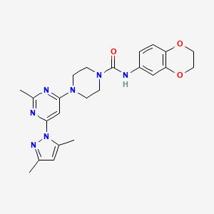 molecular formula C23H27N7O3 B2641635 N-(2,3-dihydrobenzo[b][1,4]dioxin-6-yl)-4-(6-(3,5-dimethyl-1H-pyrazol-1-yl)-2-methylpyrimidin-4-yl)piperazine-1-carboxamide CAS No. 1172078-65-7