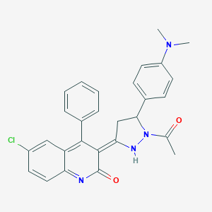 (3Z)-3-[1-acetyl-5-[4-(dimethylamino)phenyl]pyrazolidin-3-ylidene]-6-chloro-4-phenylquinolin-2-one