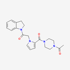molecular formula C21H24N4O3 B2641663 2-(2-(4-acetylpiperazine-1-carbonyl)-1H-pyrrol-1-yl)-1-(indolin-1-yl)ethanone CAS No. 1021260-93-4