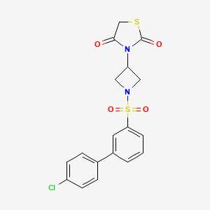 molecular formula C18H15ClN2O4S2 B2641676 3-(1-((4'-氯-[1,1'-联苯]-3-基)磺酰基)氮杂环丁-3-基)噻唑烷-2,4-二酮 CAS No. 1798639-37-8