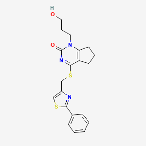 1-(3-hydroxypropyl)-4-(((2-phenylthiazol-4-yl)methyl)thio)-6,7-dihydro-1H-cyclopenta[d]pyrimidin-2(5H)-one