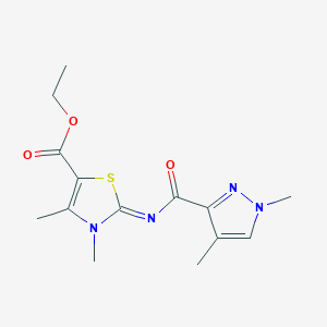 (E)-ethyl 2-((1,4-dimethyl-1H-pyrazole-3-carbonyl)imino)-3,4-dimethyl-2,3-dihydrothiazole-5-carboxylate