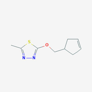 molecular formula C9H12N2OS B2641750 2-[(Cyclopent-3-en-1-yl)methoxy]-5-methyl-1,3,4-thiadiazole CAS No. 2201201-94-5