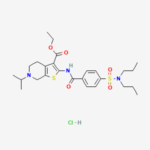 molecular formula C26H38ClN3O5S2 B2641774 ethyl 2-(4-(N,N-dipropylsulfamoyl)benzamido)-6-isopropyl-4,5,6,7-tetrahydrothieno[2,3-c]pyridine-3-carboxylate hydrochloride CAS No. 1216674-68-8
