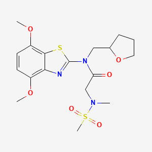 molecular formula C18H25N3O6S2 B2641778 N-(4,7-dimethoxybenzo[d]thiazol-2-yl)-2-(N-methylmethylsulfonamido)-N-((tetrahydrofuran-2-yl)methyl)acetamide CAS No. 1172057-54-3