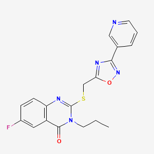 molecular formula C19H16FN5O2S B2641784 6-fluoro-3-propyl-2-(((3-(pyridin-3-yl)-1,2,4-oxadiazol-5-yl)methyl)thio)quinazolin-4(3H)-one CAS No. 2319873-41-9