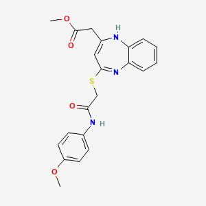 molecular formula C21H21N3O4S B2641828 甲基[4-({2-[(4-甲氧基苯基)氨基]-2-氧代乙基}硫代)-1H-1,5-苯并二氮杂卓-2-基]乙酸盐 CAS No. 1251676-12-6