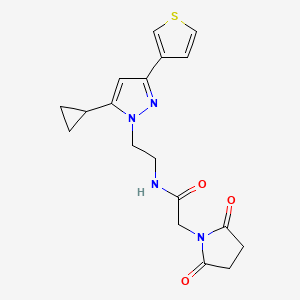 molecular formula C18H20N4O3S B2641831 N-(2-(5-cyclopropyl-3-(thiophen-3-yl)-1H-pyrazol-1-yl)ethyl)-2-(2,5-dioxopyrrolidin-1-yl)acetamide CAS No. 2034585-70-9