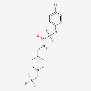 molecular formula C18H24ClF3N2O2 B2641872 2-(4-Chlorophenoxy)-2-methyl-N-[[1-(2,2,2-trifluoroethyl)piperidin-4-yl]methyl]propanamide CAS No. 2309729-78-8
