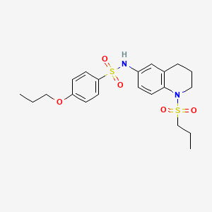 molecular formula C21H28N2O5S2 B2641918 4-propoxy-N-(1-(propylsulfonyl)-1,2,3,4-tetrahydroquinolin-6-yl)benzenesulfonamide CAS No. 1021073-32-4