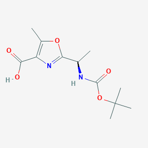 molecular formula C12H18N2O5 B2641927 2-{(1R)-1-[(tert-butoxycarbonyl)amino]ethyl}-5-methyl-1,3-oxazole-4-carboxylic acid CAS No. 343339-27-5