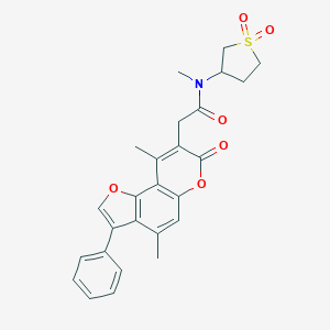 molecular formula C26H25NO6S B264193 2-(4,9-dimethyl-7-oxo-3-phenyl-7H-furo[2,3-f]chromen-8-yl)-N-(1,1-dioxidotetrahydro-3-thienyl)-N-methylacetamide 