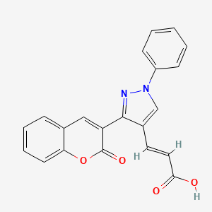 molecular formula C21H14N2O4 B2641952 3-[3-(2-oxo-2H-chromen-3-yl)-1-phenyl-1H-pyrazol-4-yl]prop-2-enoic acid CAS No. 301676-60-8