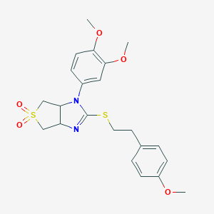 molecular formula C22H26N2O5S2 B264199 1-(3,4-dimethoxyphenyl)-2-{[2-(4-methoxyphenyl)ethyl]sulfanyl}-3a,4,6,6a-tetrahydro-1H-thieno[3,4-d]imidazole 5,5-dioxide 