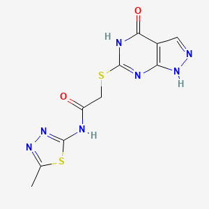 molecular formula C10H9N7O2S2 B2642026 N-(5-methyl-1,3,4-thiadiazol-2-yl)-2-((4-oxo-4,5-dihydro-1H-pyrazolo[3,4-d]pyrimidin-6-yl)thio)acetamide CAS No. 877630-25-6