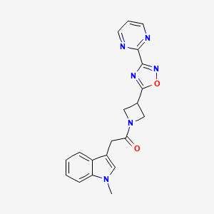 molecular formula C20H18N6O2 B2642036 2-(1-methyl-1H-indol-3-yl)-1-(3-(3-(pyrimidin-2-yl)-1,2,4-oxadiazol-5-yl)azetidin-1-yl)ethanone CAS No. 1327203-12-2