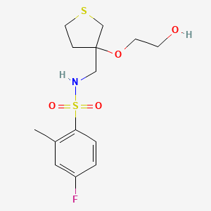 4-fluoro-N-((3-(2-hydroxyethoxy)tetrahydrothiophen-3-yl)methyl)-2-methylbenzenesulfonamide